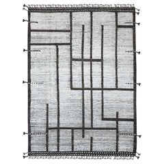 6'6 "x9' Tapis en laine douce nouée à la main, blanc, tissage marocain avec motif géométrique