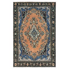 6'6"x9'10" Orange, Vintage Persian Bibikabad Worn Wool Hand Knotted Rug