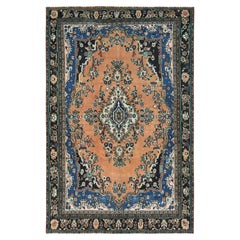 6'6"x9'10" Orange, Vintage Zoroastrian Bibikabad Worn Wool Hand Knotted Rug
