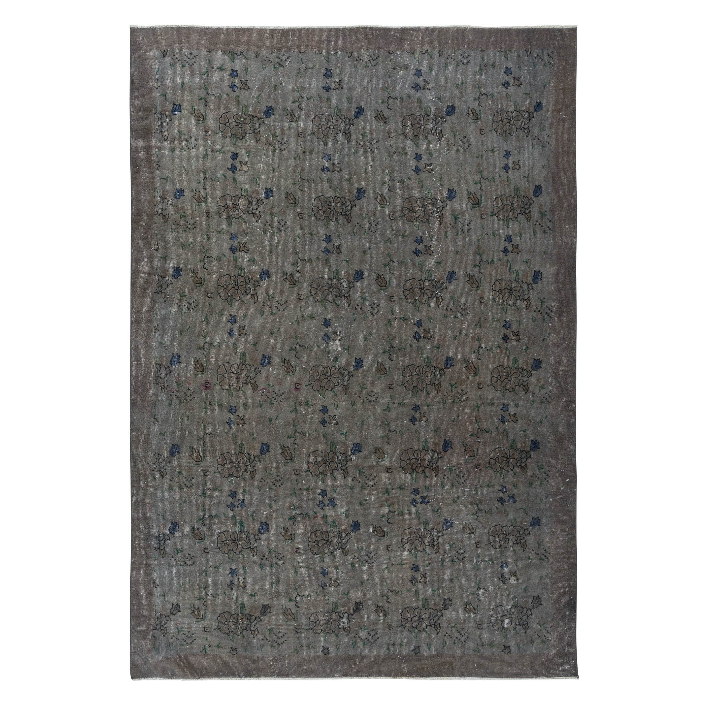 6.6x9.2 Ft Moderner handgefertigter türkischer Vorleger mit Grau, Hellbraun und Braun