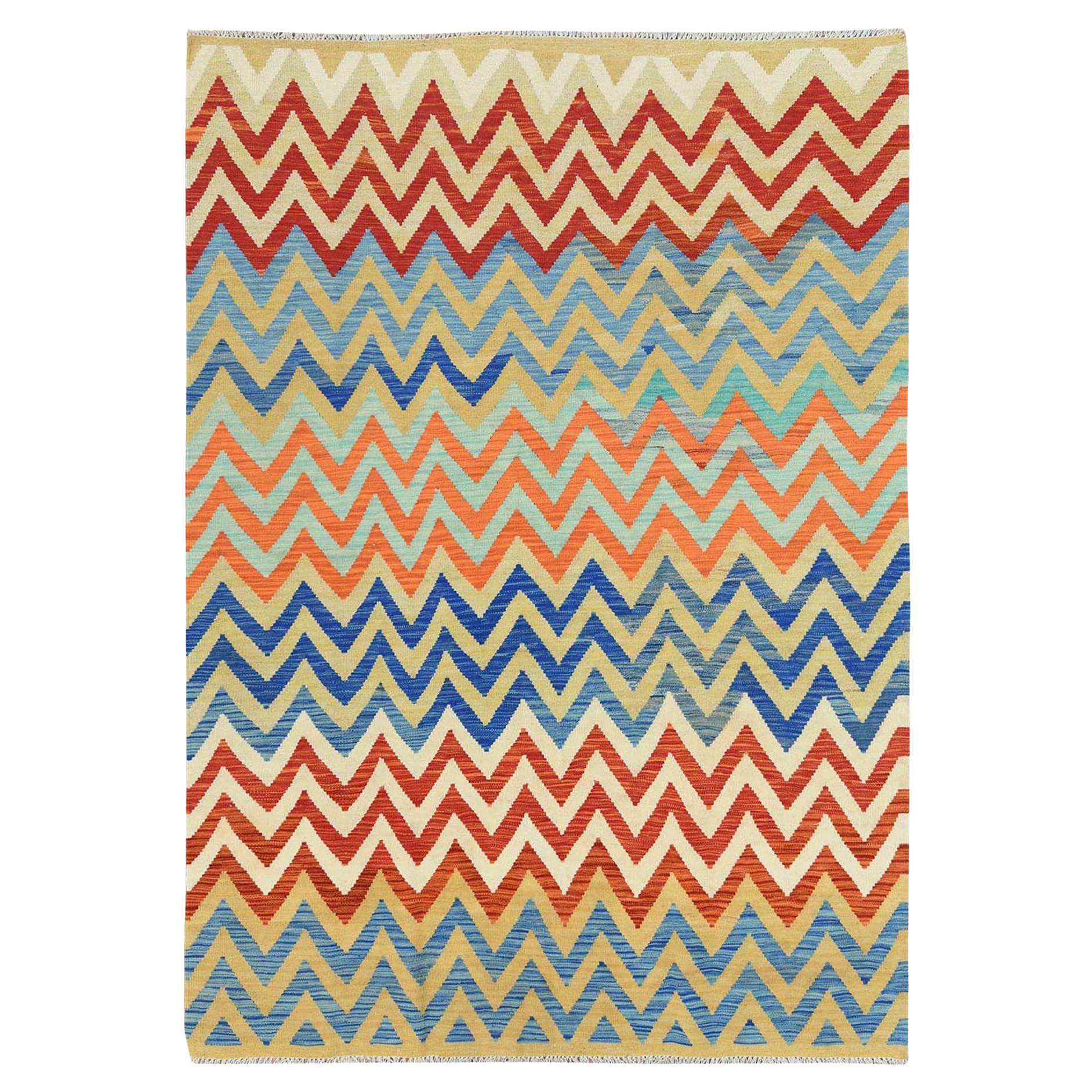 6
6"x9
3" Colorful, Afghan Kilim Flat Weave, Organic Wool Hand Woven Rug