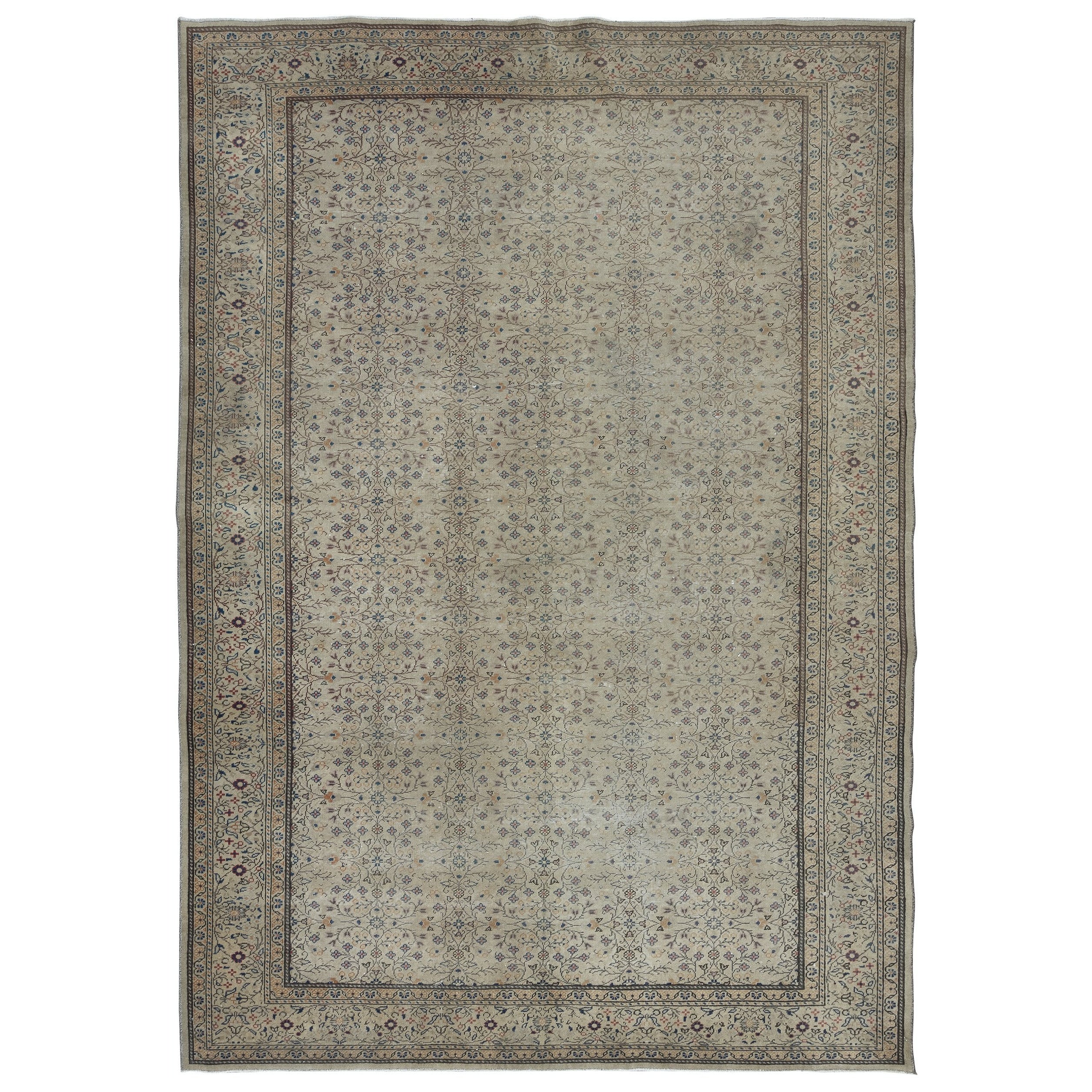 6.6x9.4 Ft Fine Vintage Handmade Turkish Kysari - Kayseri Rug in neutral colors