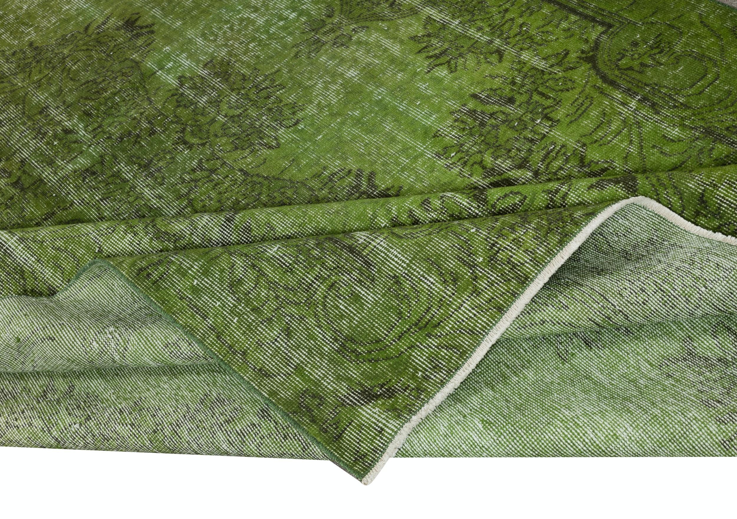 Modern 6.6x9.4 Ft Green Color Handmade Shabby Chic Turkish Area Rug for Living Room For Sale