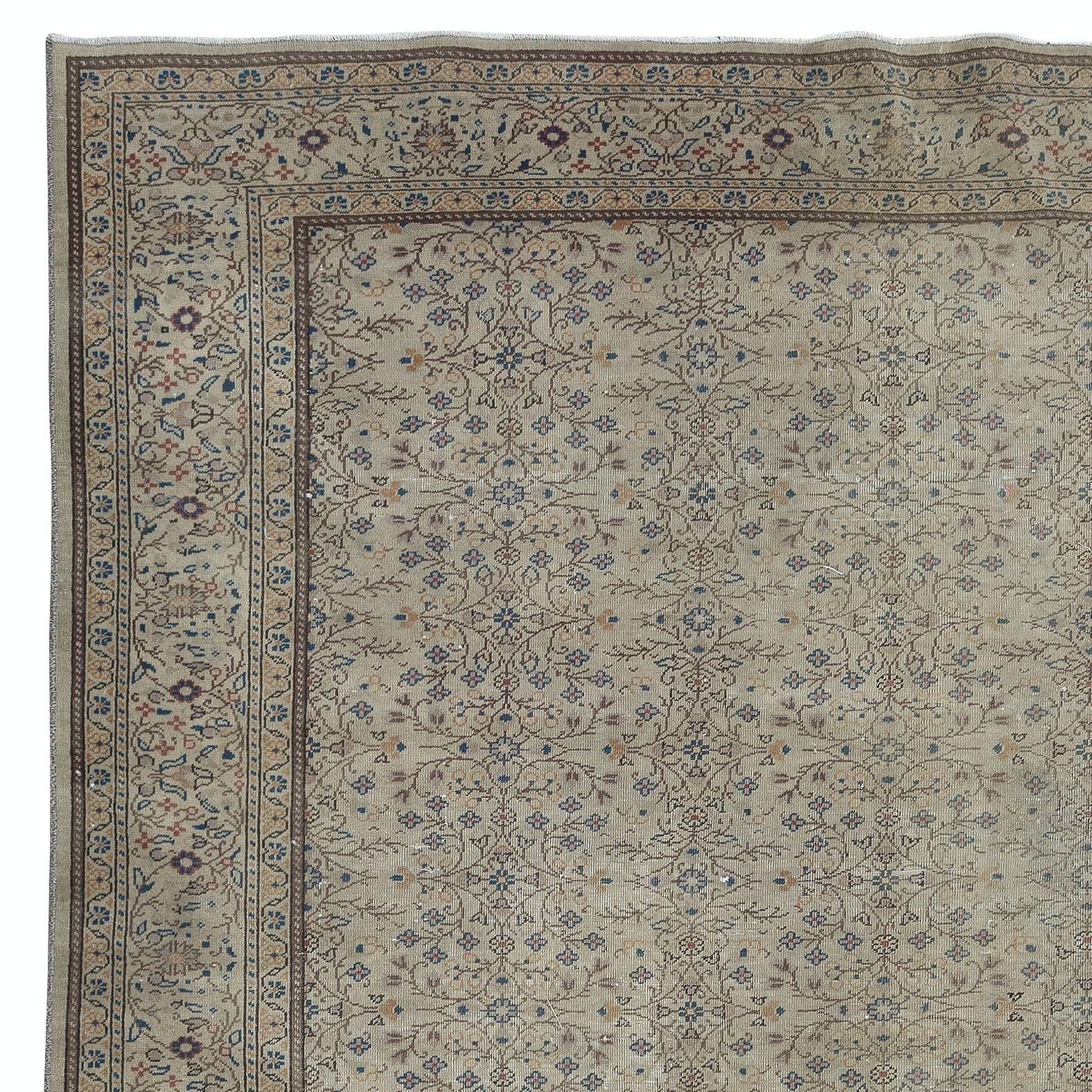 Hand-Knotted 6.6x9.4 Ft Vintage Hand Knotted Anatolian Oushak Rug in Beige with Floral Design For Sale