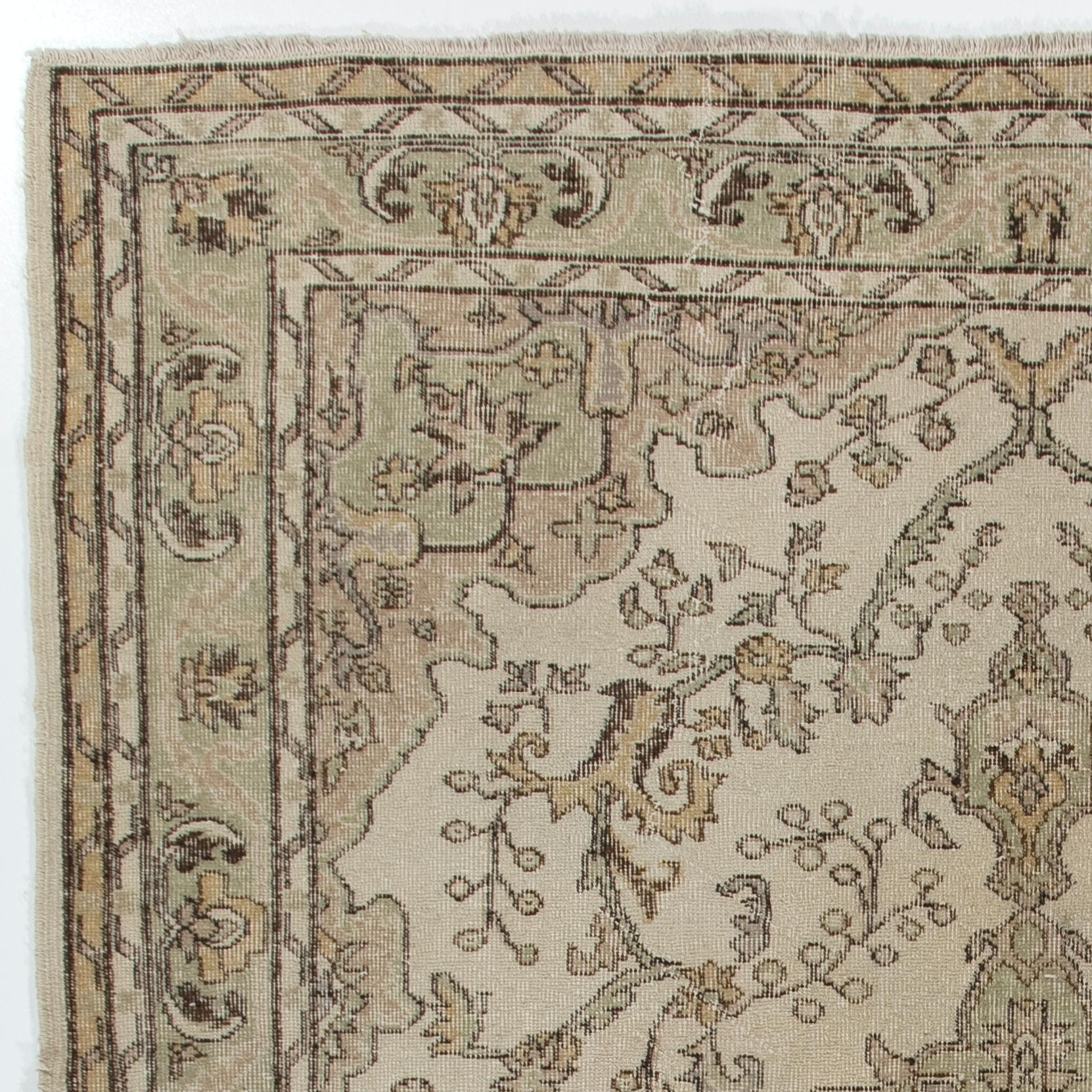 Oushak Tappeto vintage in lana turca fatto a mano 6.6x9.4 Ft per arredamento rustico e casalingo in vendita