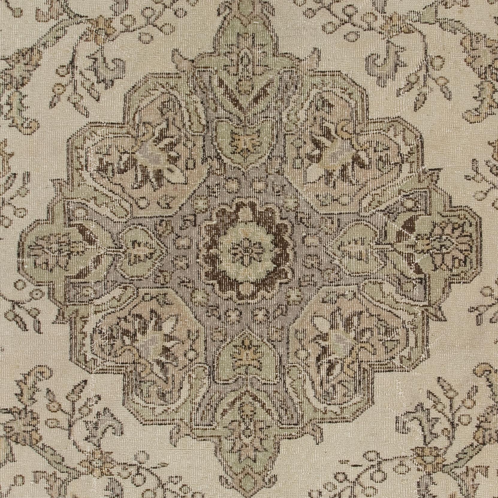 Tessuto a mano Tappeto vintage in lana turca fatto a mano 6.6x9.4 Ft per arredamento rustico e casalingo in vendita