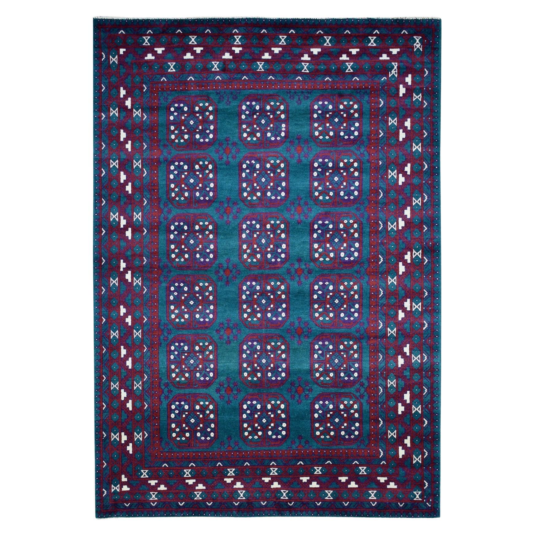 6
6 "x9
4" Grüner Elefantenfüße Design Afghan Baluch Handgeknüpfter Wollteppich im Angebot