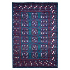 6'6"x9'4" Green Elephant Feet Design Afghan Baluch Hand Knotted Wool Rug