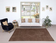 6.6x9.5 Ft Handmade Vintage Turkish Rug Overdyed in Brown for Modern Interiors