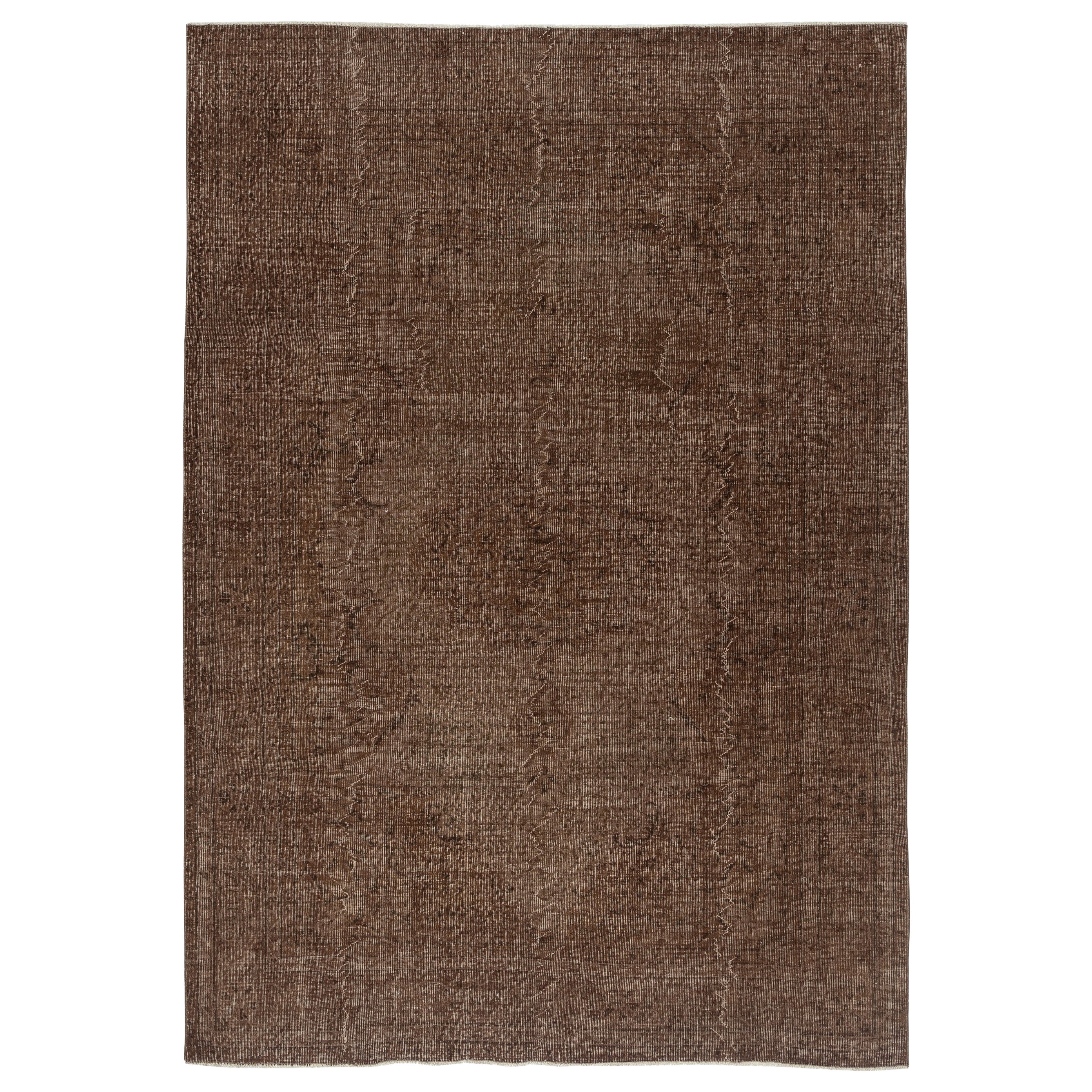 Tappeto turco vintage fatto a mano 6.6x9.5 Ft sovratinto in marrone per interni moderni