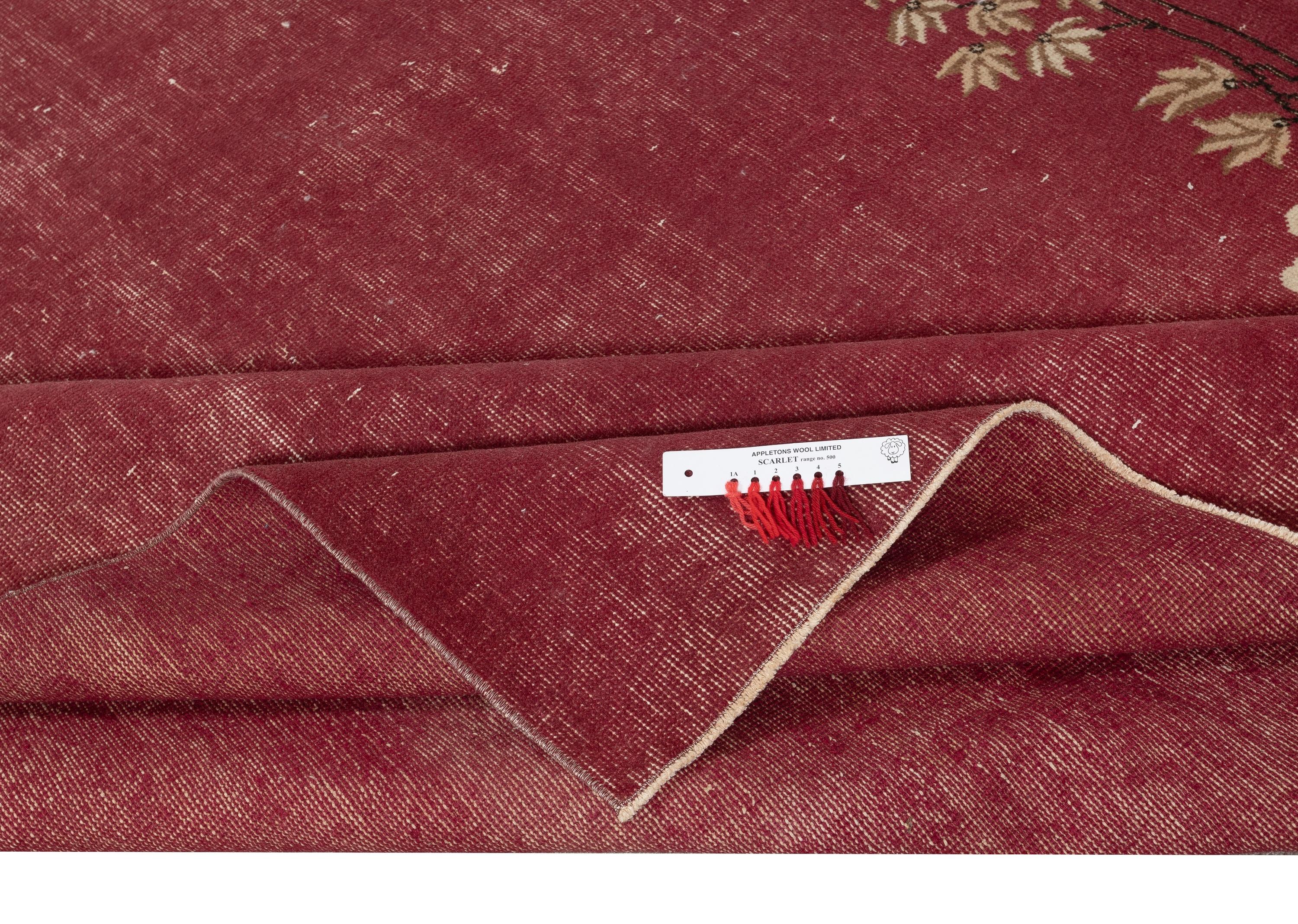 Modern 6.6x9.5 Ft Vintage Hand-Knotted Chinese Art Deco Design Red Area Rug For Sale