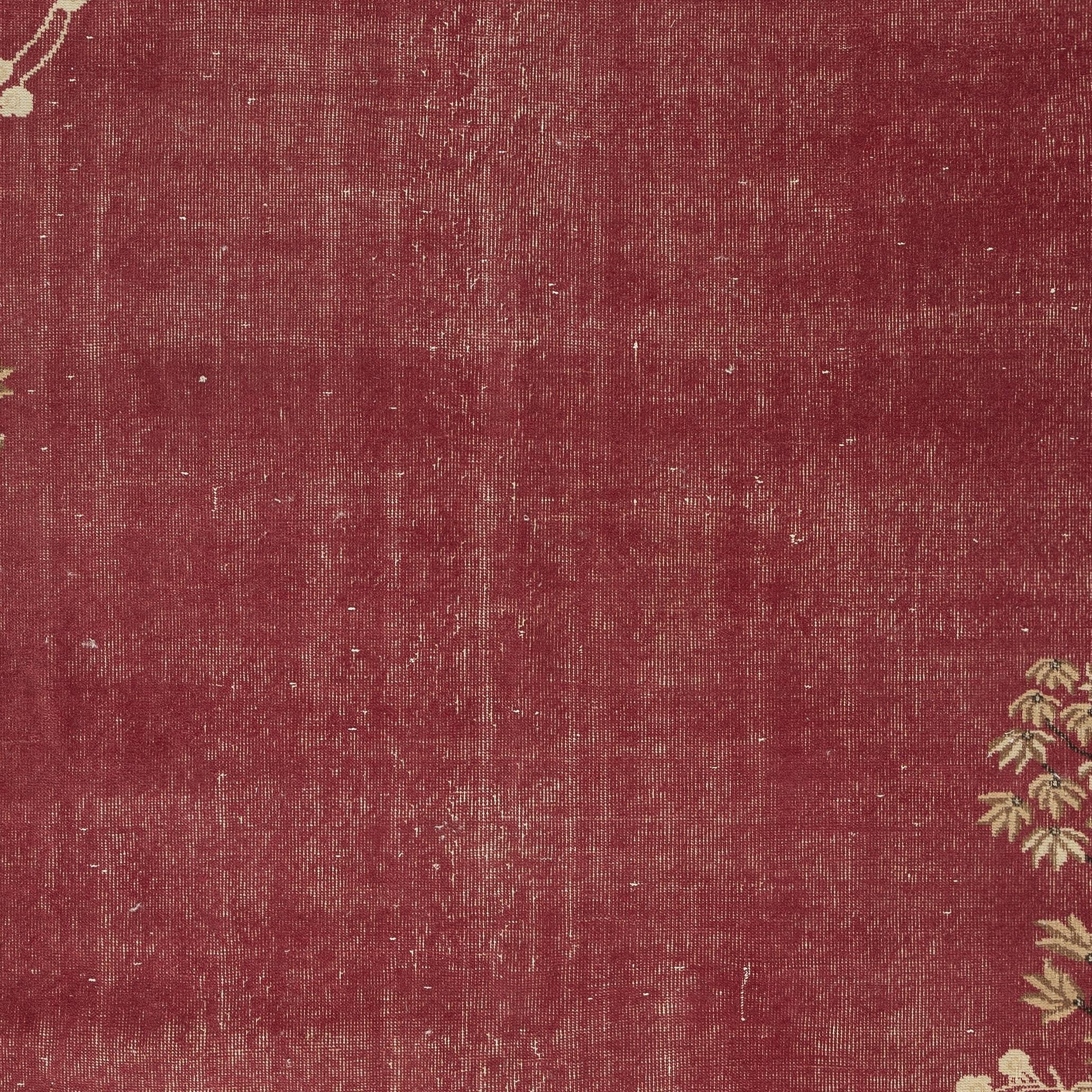 Turkish 6.6x9.5 Ft Vintage Hand-Knotted Chinese Art Deco Design Red Area Rug For Sale