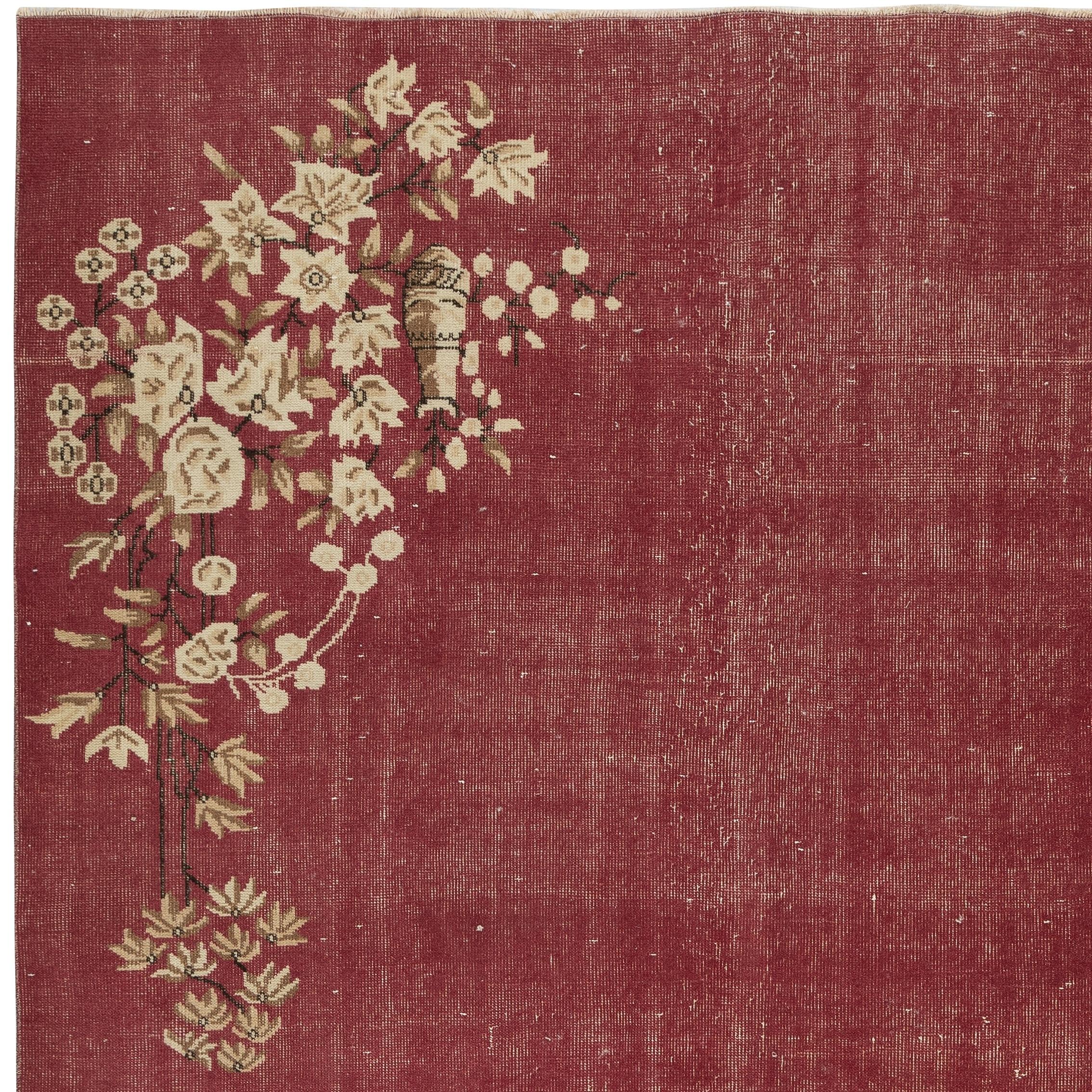 6.6x9.5 Ft Vintage Hand-Knotted Chinese Art Deco Design Red Area Rug In Good Condition For Sale In Spring Valley, NY