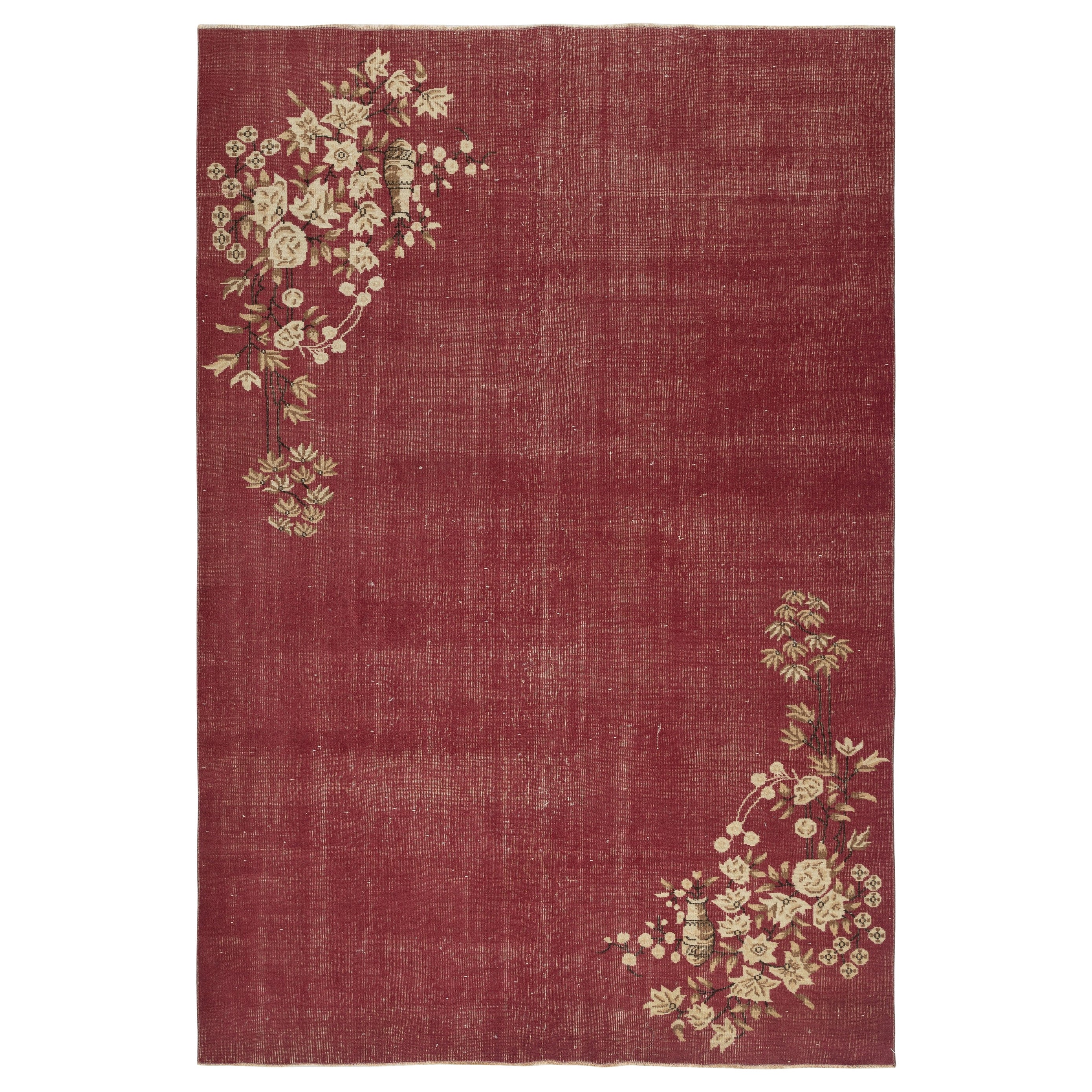 6.6x9.5 Ft Vintage Hand-Knotted Chinese Art Deco Design Red Area Rug