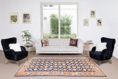 6.6x9.6 Ft Handmade Turkish Wool Area Rug with Floral Design, Living Room Carpet