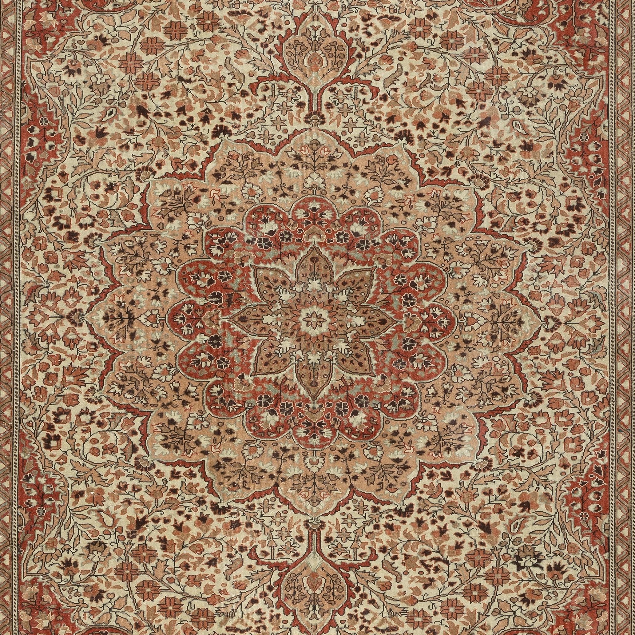 Turco 6.6x9.6 Ft Tappeto tradizionale in lana turca fatto a mano con design classico a medaglione in vendita