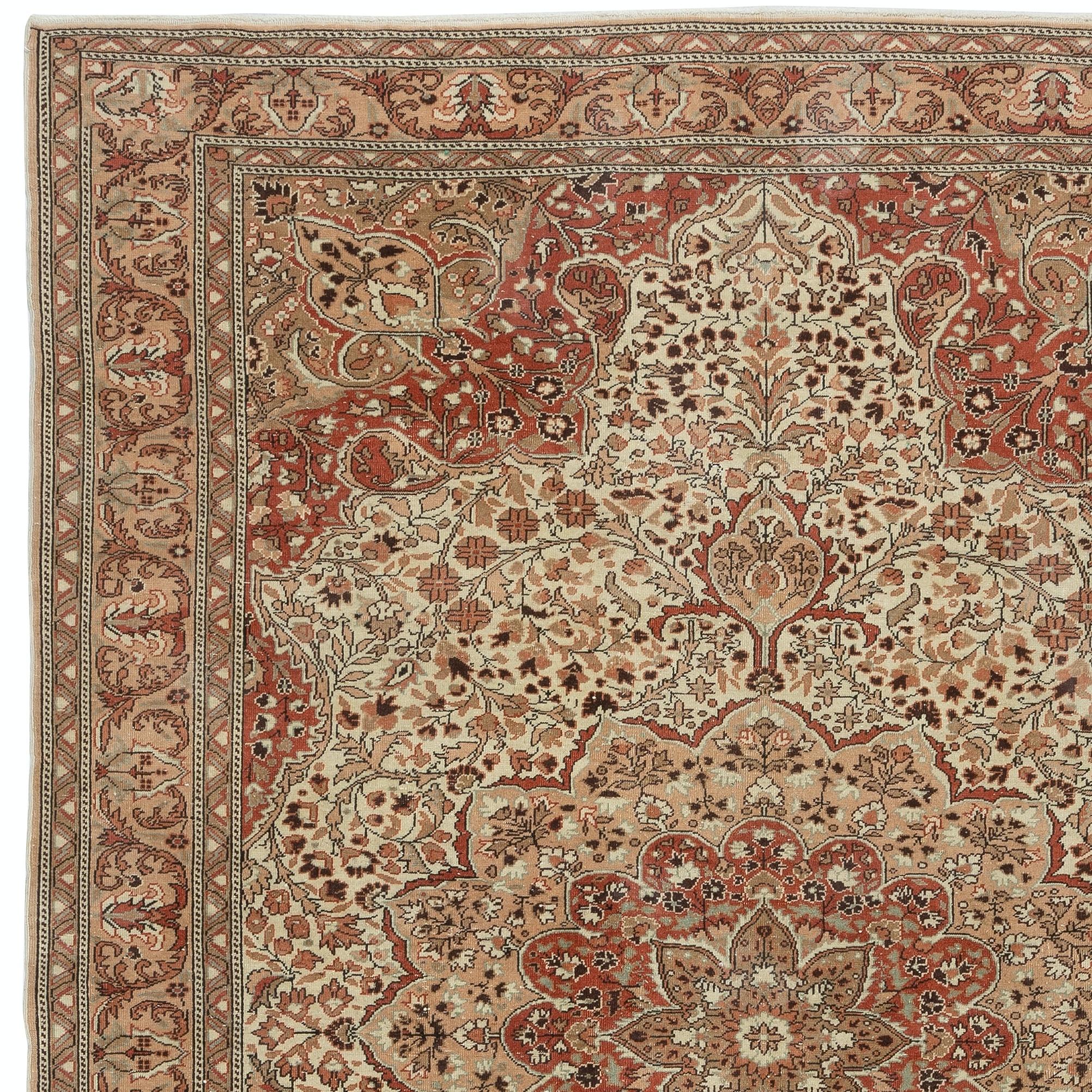 Annodato a mano 6.6x9.6 Ft Tappeto tradizionale in lana turca fatto a mano con design classico a medaglione in vendita