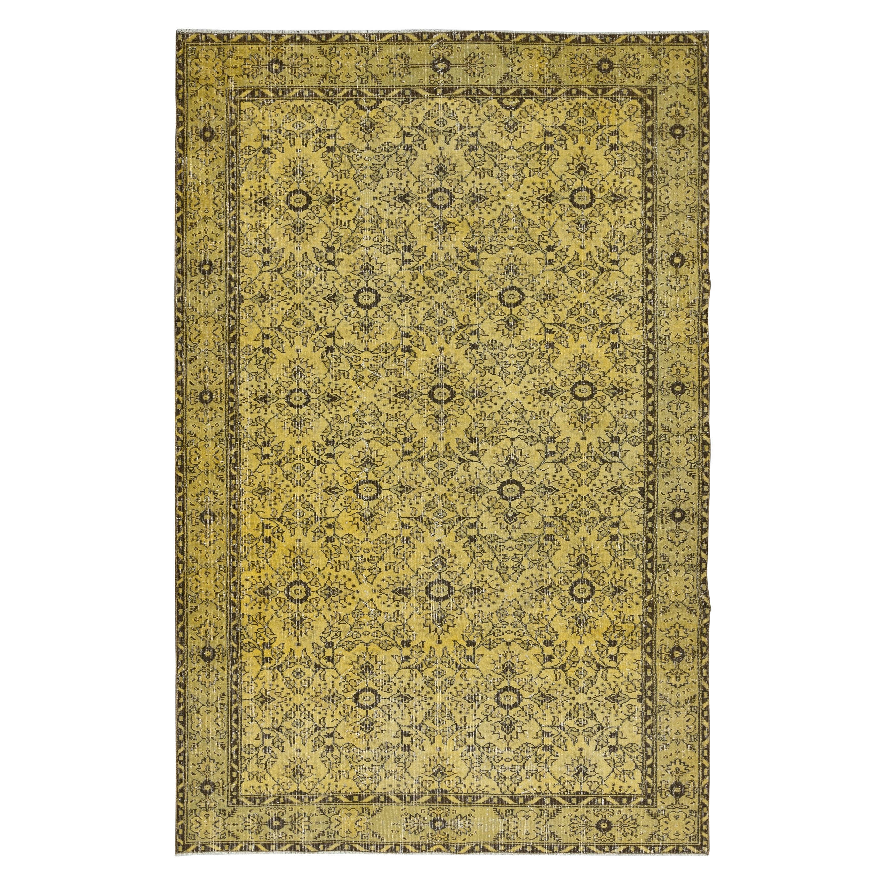 Tappeto decorativo giallo Modern-Decor, Tappeto floreale fatto a mano