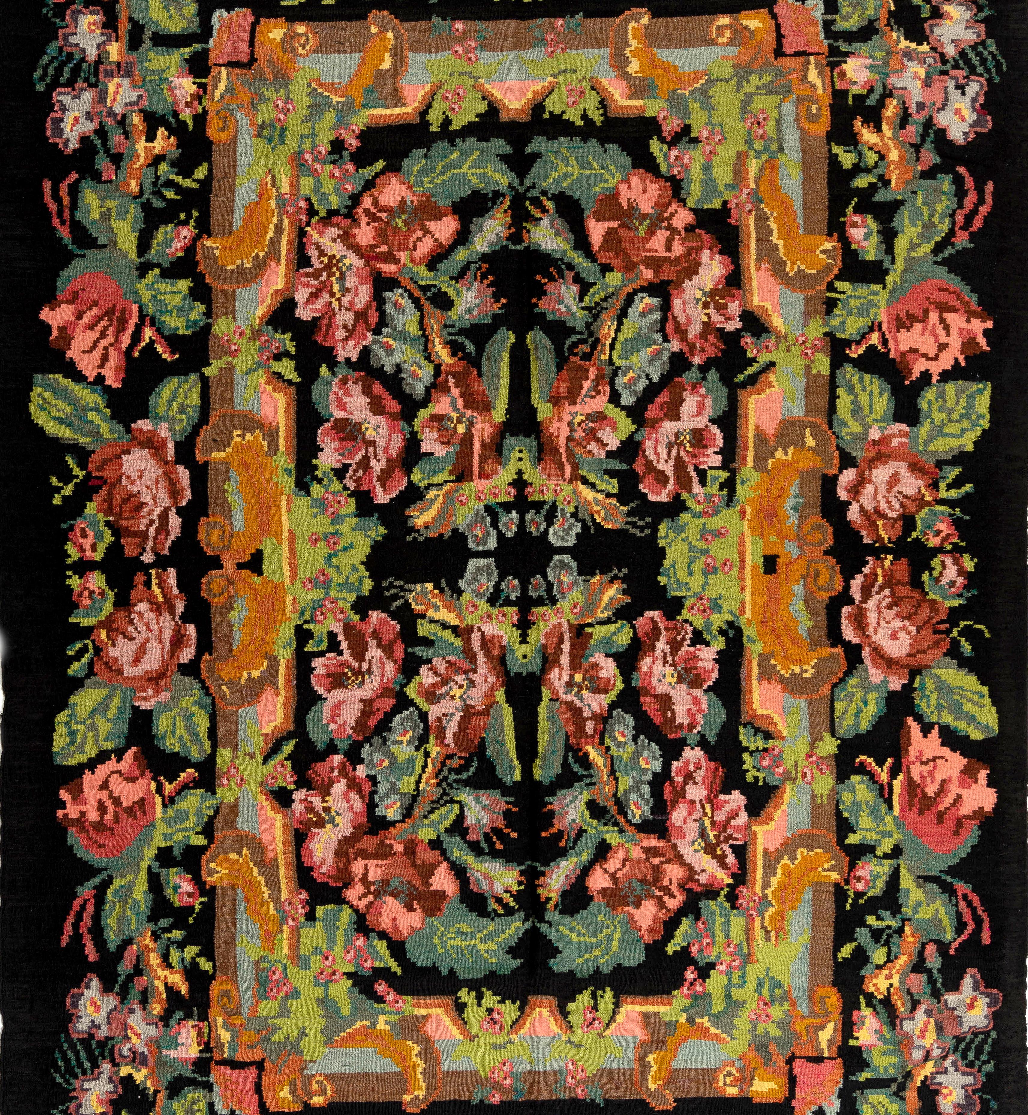 Bohemian 6.8x9.8 Ft Handmade Bessarabian Wool Kilim Rug, Vintage Floral Moldovan Tapestry For Sale