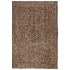 Tappeto Vintage 6.6x9.7 Ft tinto in marrone per interni moderni. Realizzato a mano in Turchia