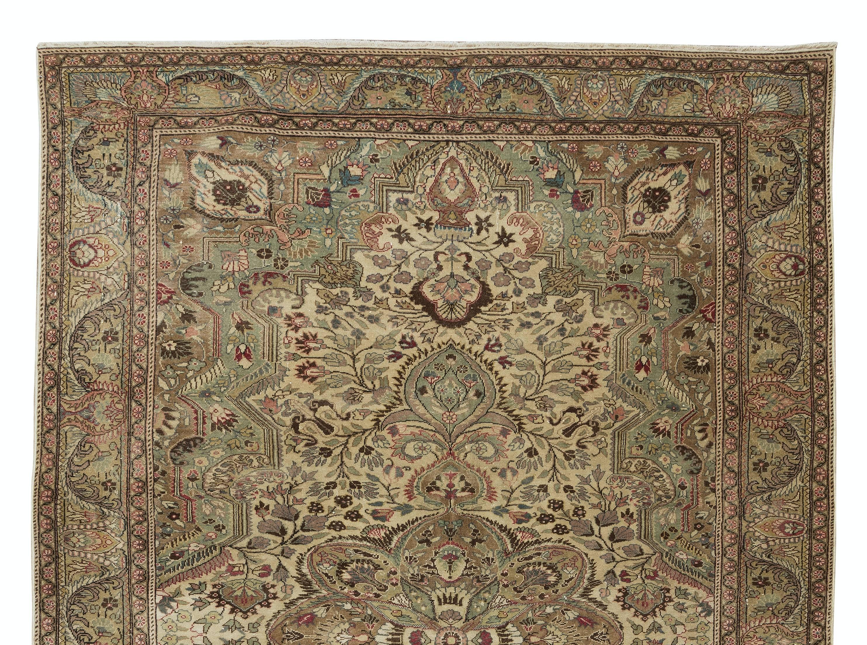 Turkish 6.6x9.8 Ft Hand Knotted Vintage Anatolian Rug, Medallion Design, Wool Pile For Sale