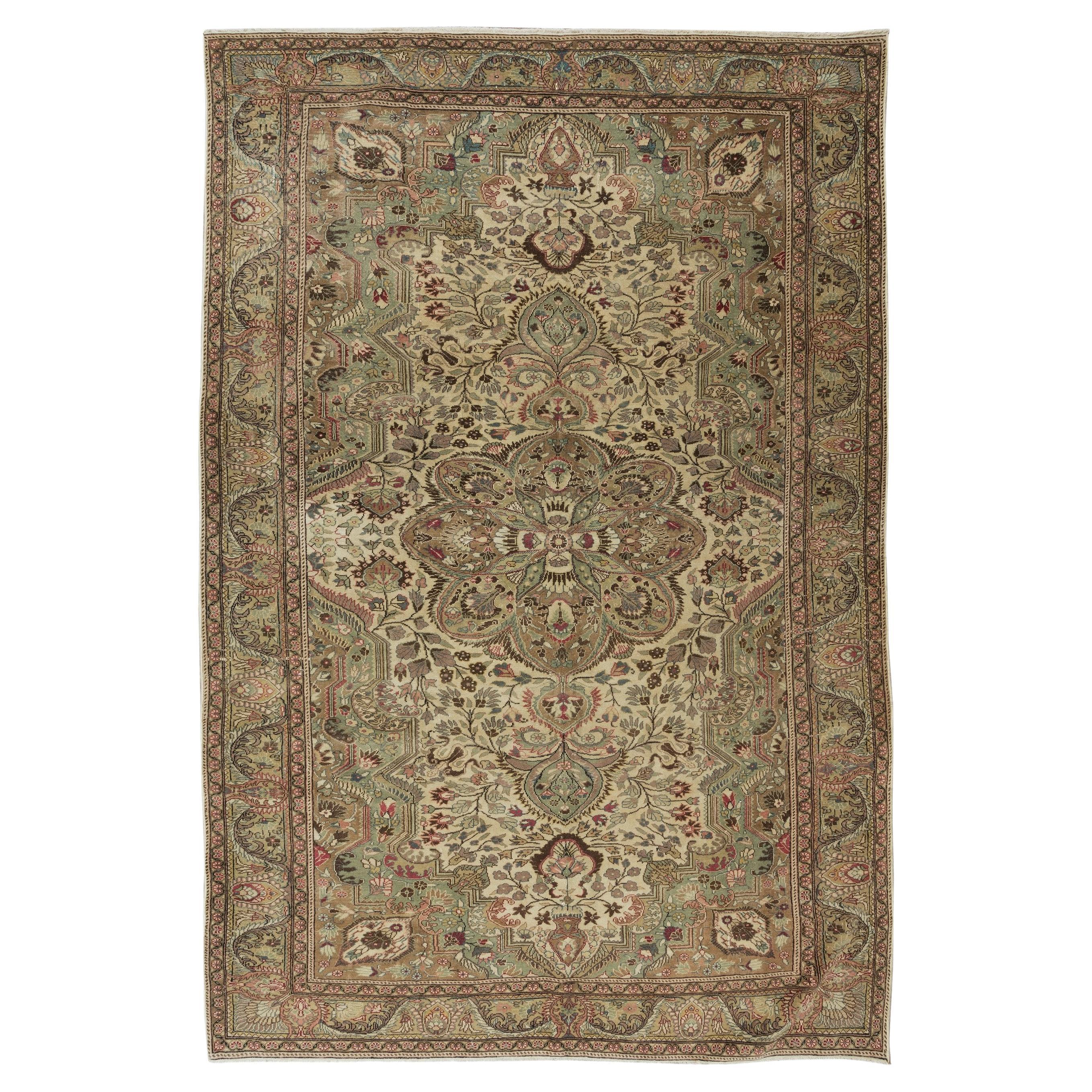 6.6x9.8 Ft Hand Knotted Vintage Anatolian Rug, Medallion Design, Wool Pile For Sale