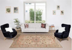 6.6x9.8 Ft Vintage Hand-Knotted Turkish Wool Rug in Beige, Sage Green and Rust