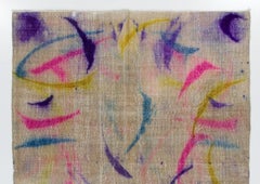 6.6x9.8 Ft Vintage Handmade Village Rug in Beige, Blue, Purple, Pink & Yellow