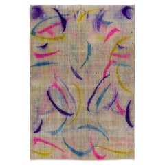 6.6x9.8 Ft Vintage Handmade Village Rug in Beige, Blue, Purple, Pink & Yellow