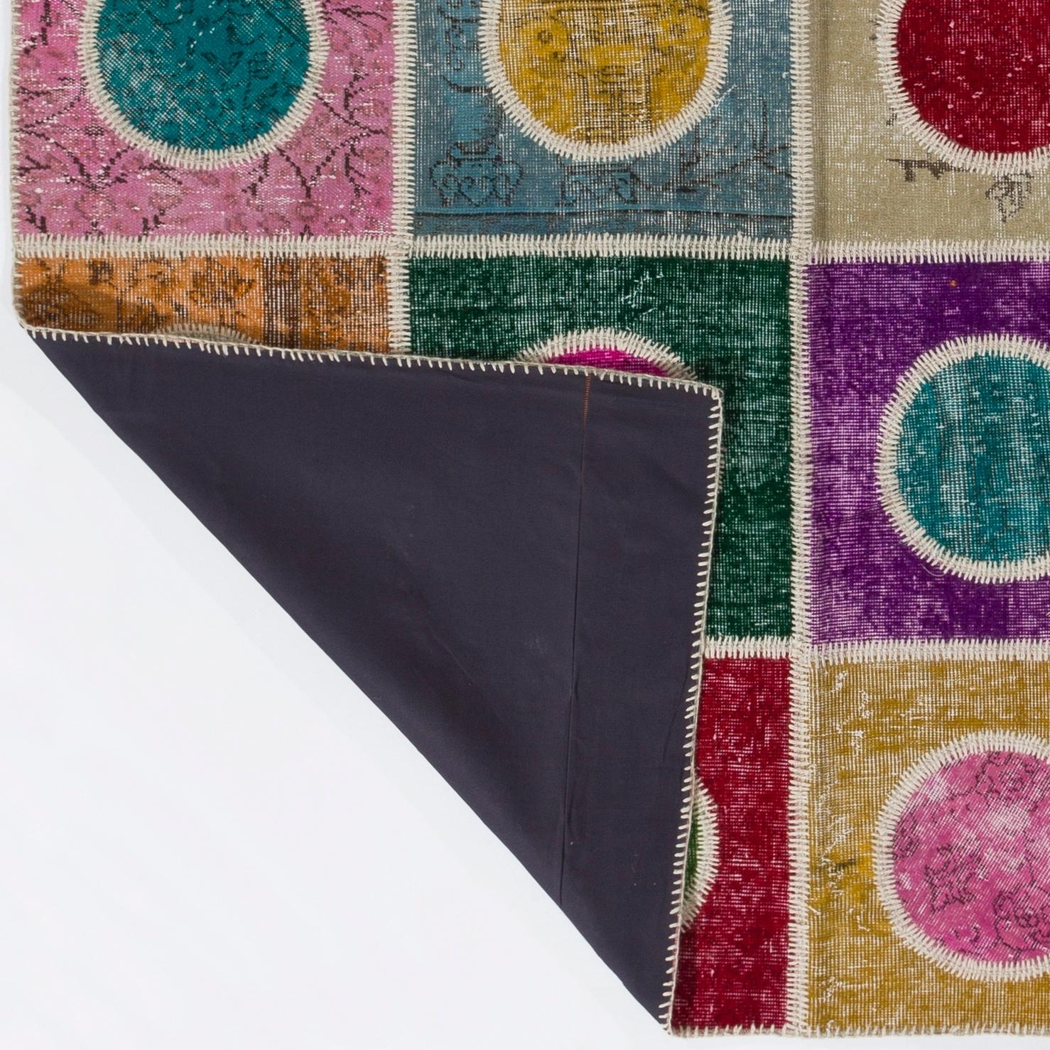 6.6x9.9 ft bunte lebendige handgemachte Patchwork-Teppich, benutzerdefinierte Optionen verfügbar (Gewebt) im Angebot