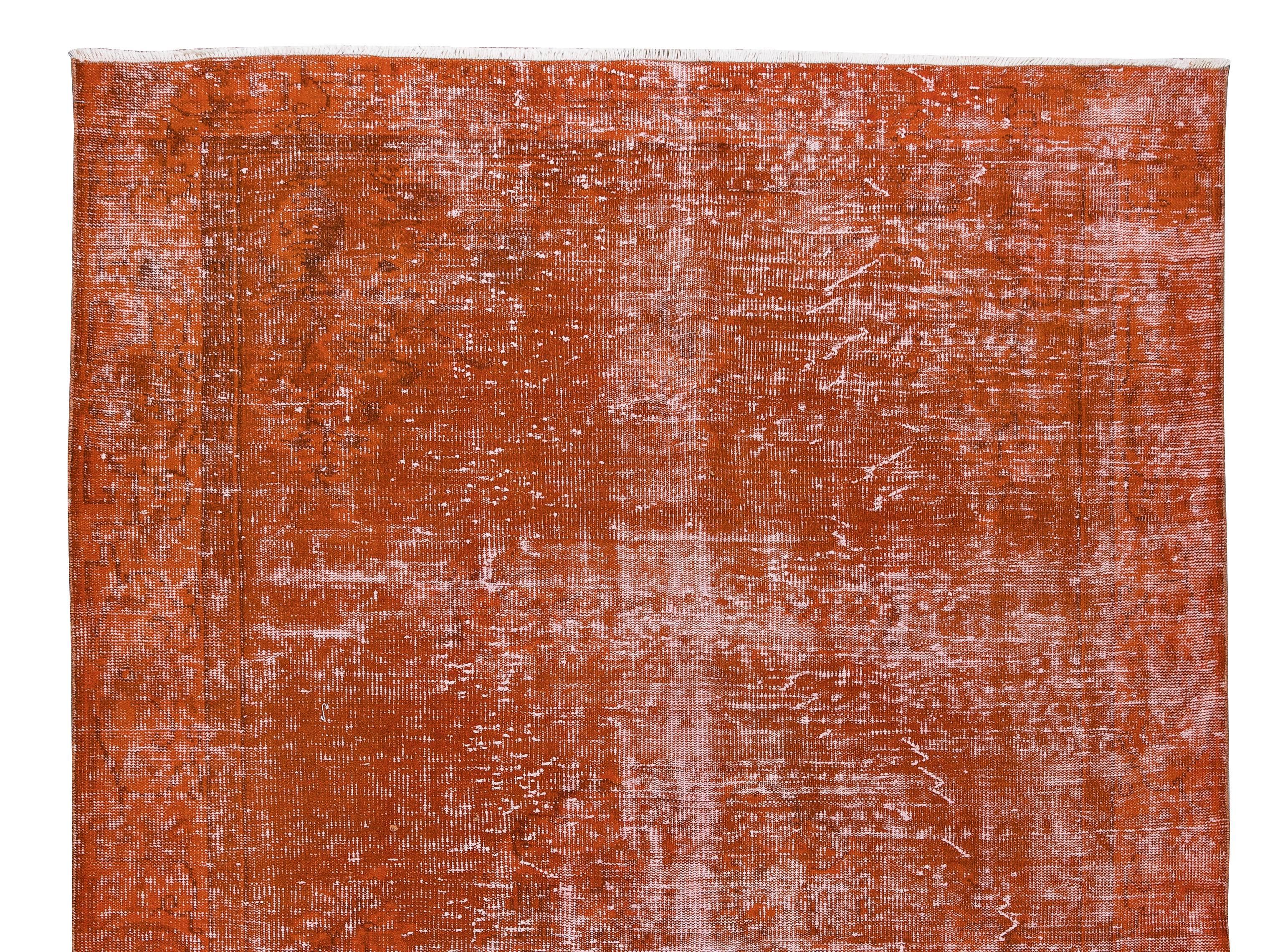 6.6x10 Ft Handgefertigter türkischer Teppich in Orange, neu gefärbt, für moderne Inneneinrichtung (Türkisch) im Angebot