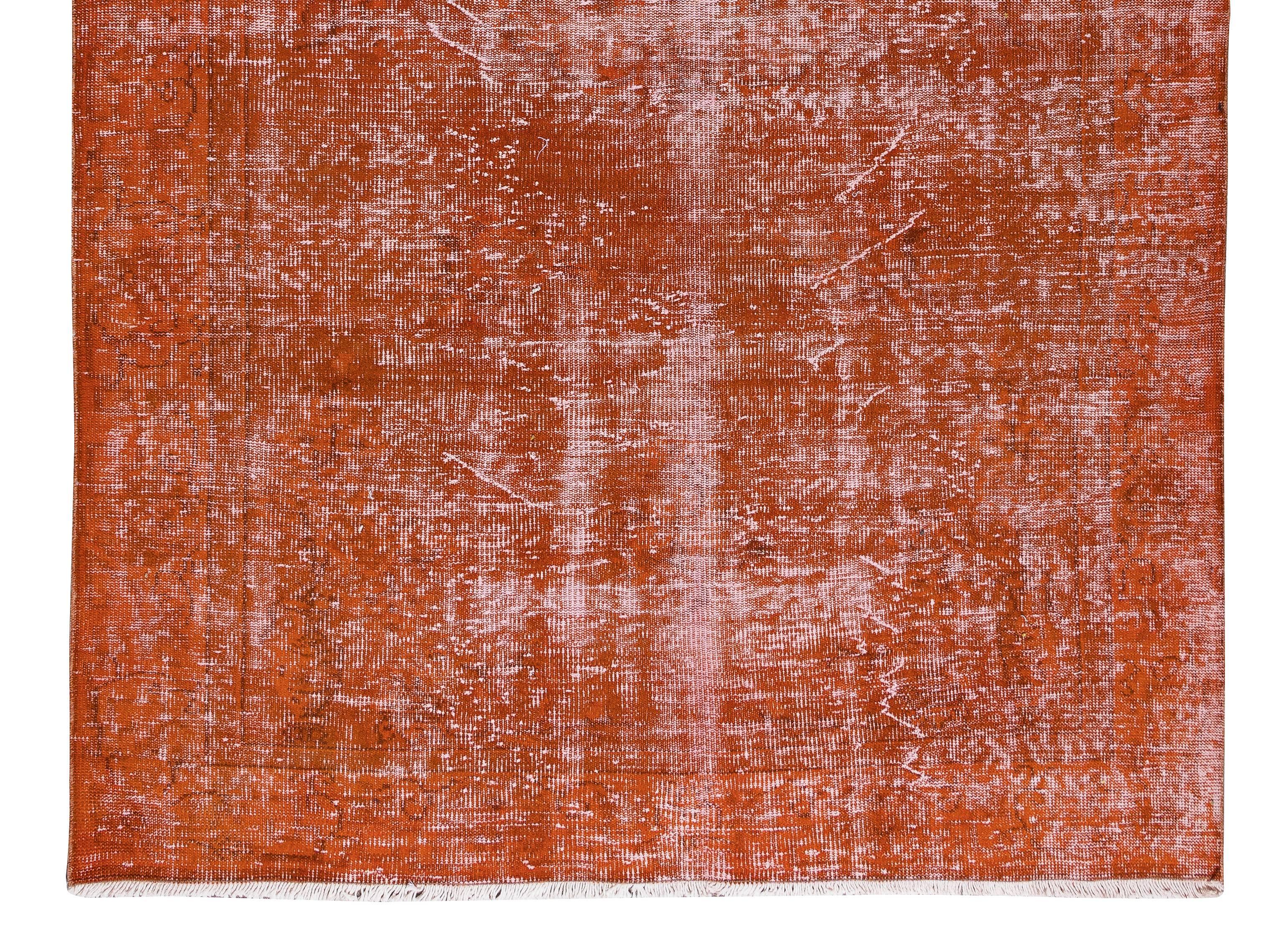 20th Century 6.6x10 Ft Handmade Turkish Area Rug Re-Dyed in Orange for Modern Interiors For Sale