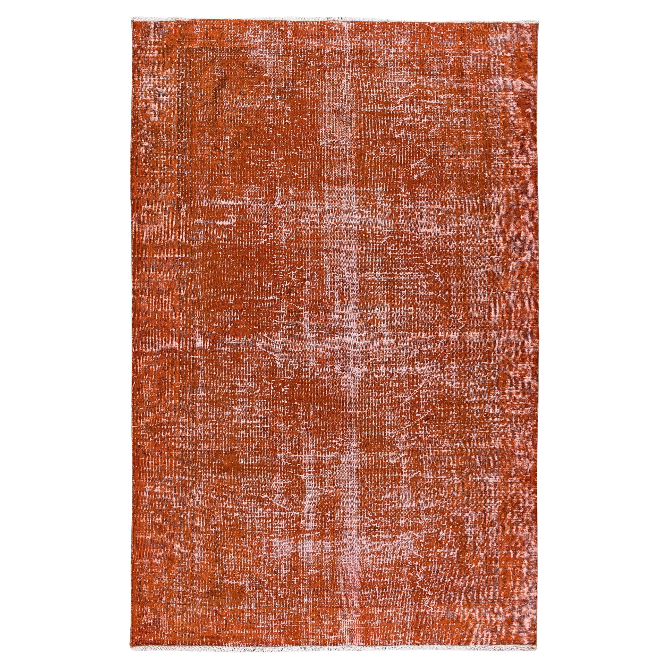 6.6x10 Ft Handmade Turkish Area Rug Re-Dyed in Orange for Modern Interiors
