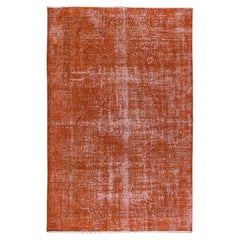 Vintage 6.6x10 Ft Handmade Turkish Area Rug Re-Dyed in Orange for Modern Interiors