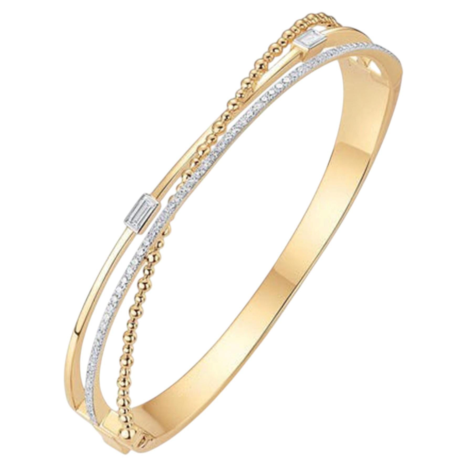 67 Bracelet en or jaune 14K (ou 18k sur demande) avec diamant baguette en vente