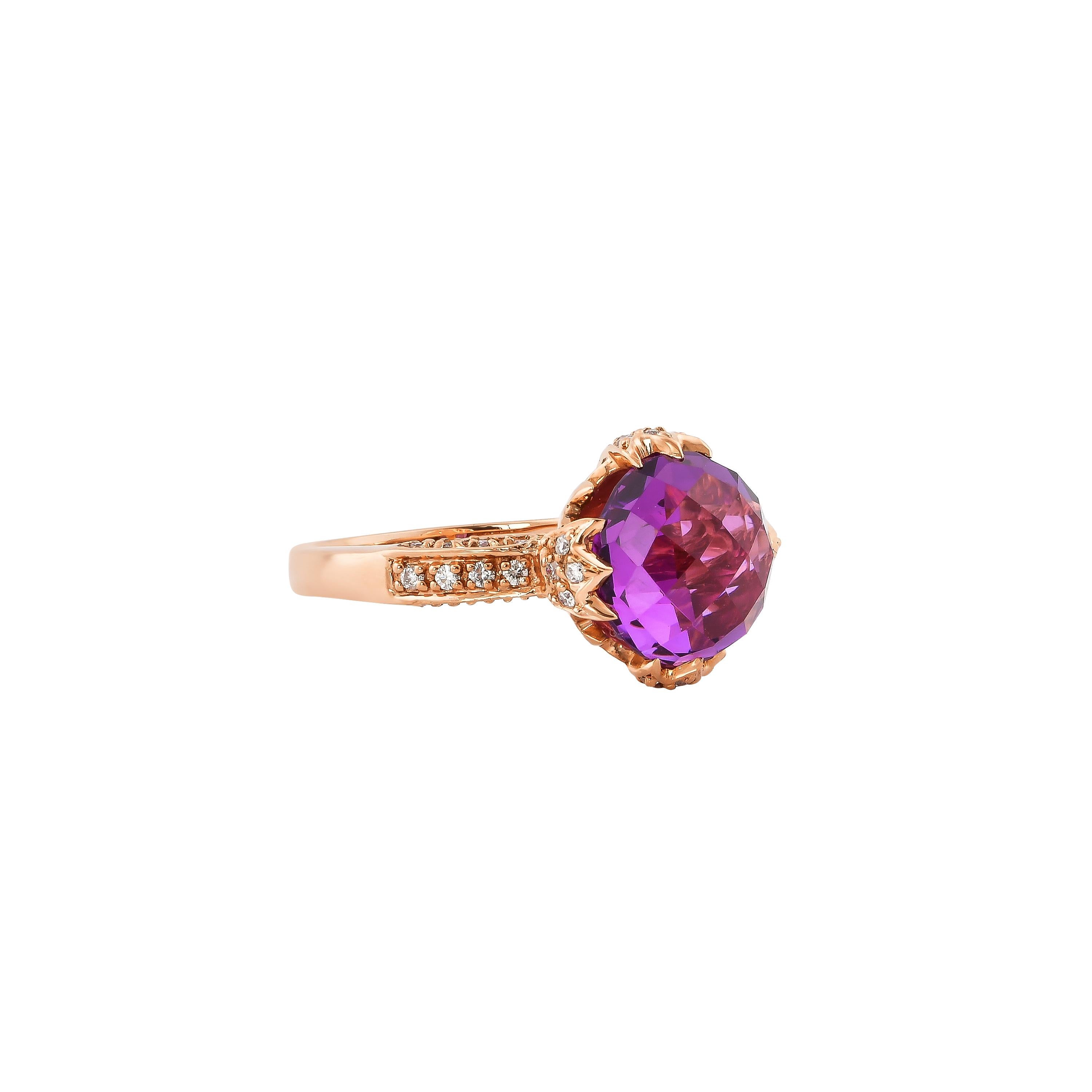 Sunita Nahata presents a collection of alluring amethyst cocktail rings. Amethysts are particularly known to bring powerful energies to Aquarians or those born in February. In general it is said to calm and de-stress wearers, and alleviate all