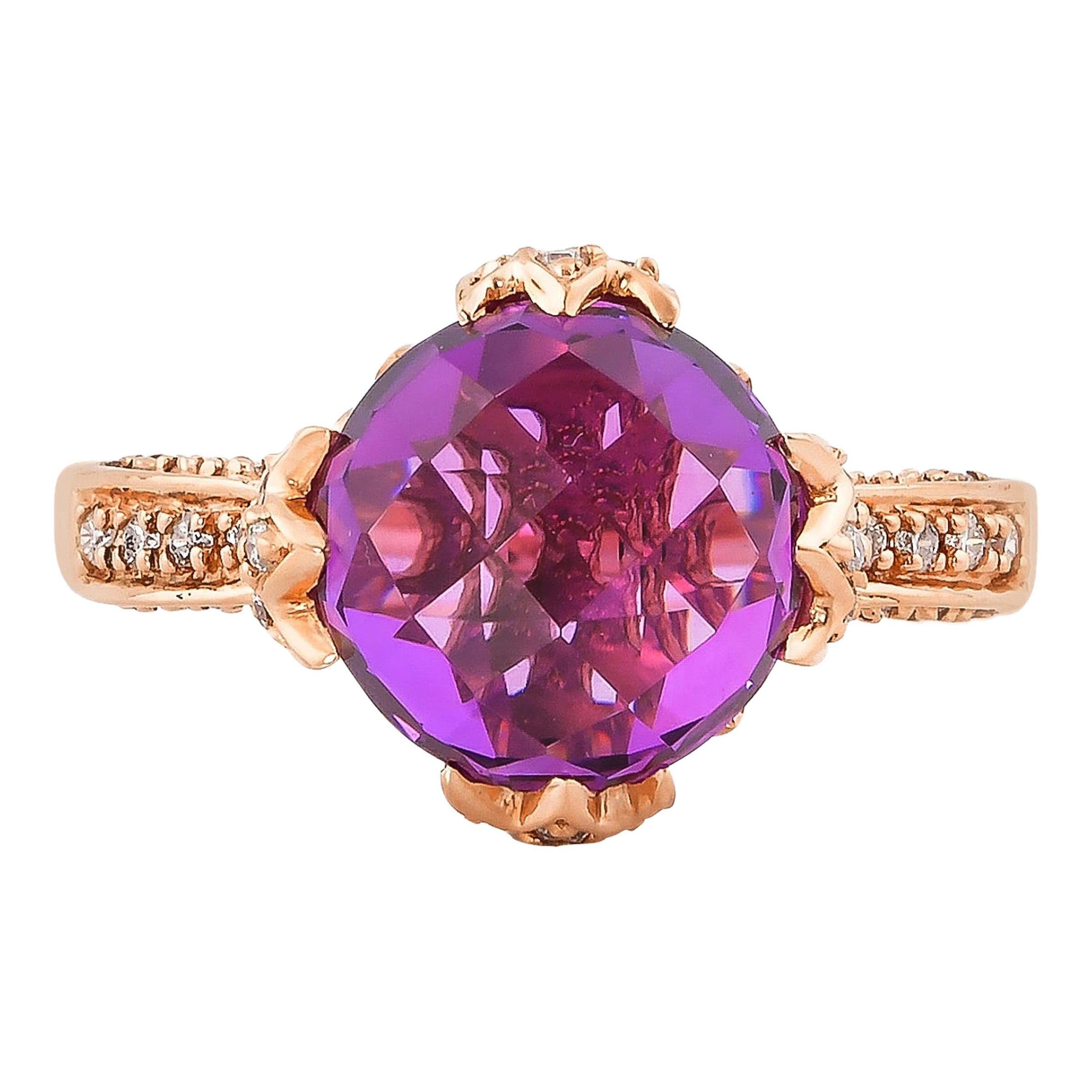 6,7 Karat Amethyst und Diamant-Ring aus 14 Karat Roségold im Angebot