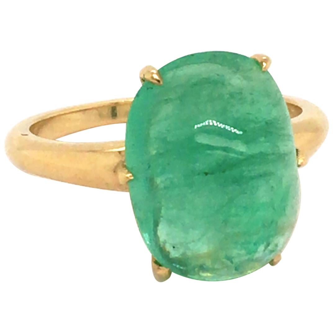 6.7 Carats Cabochon Emerald Claw Set Ring For Sale