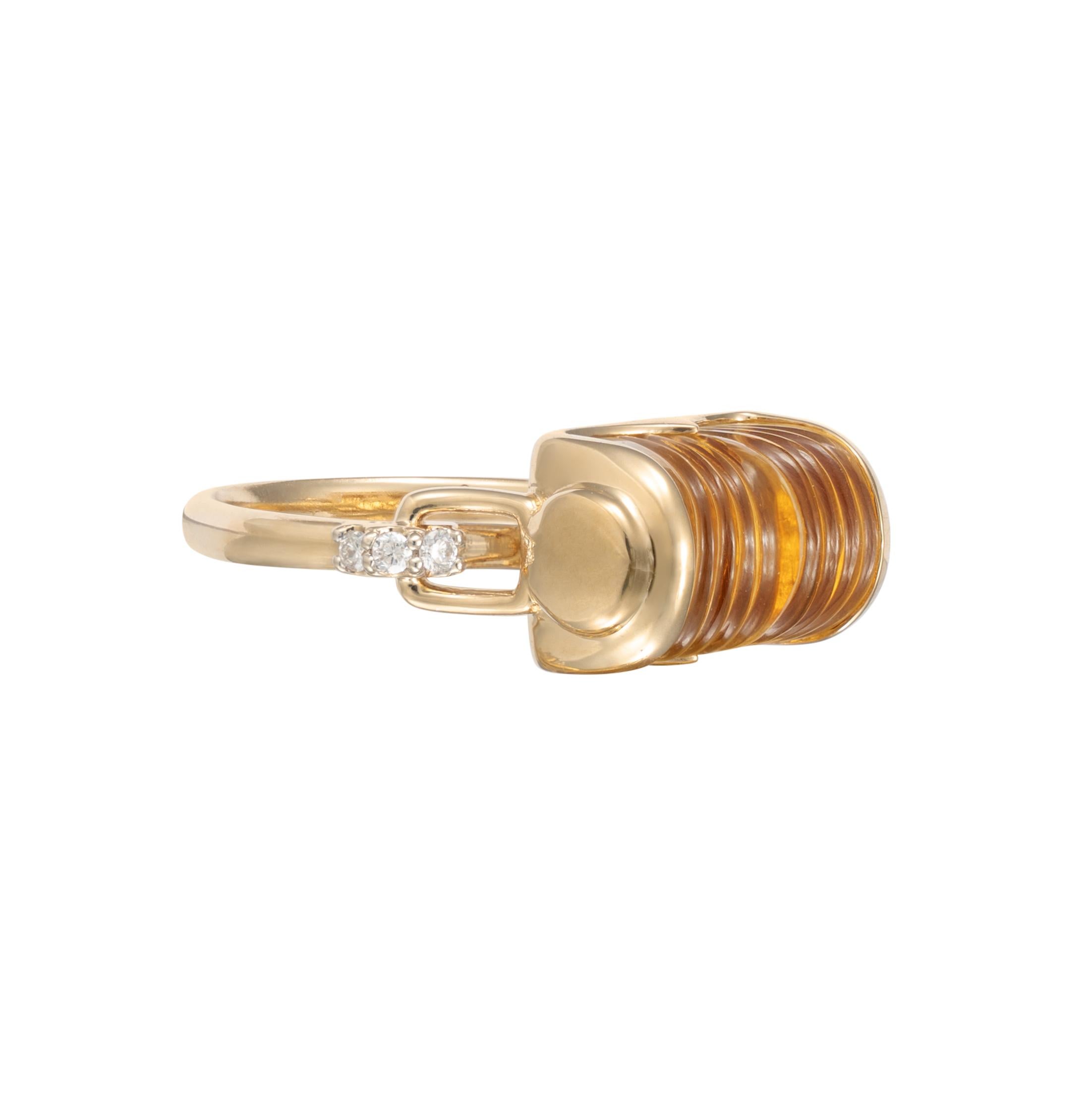 Contemporary Sunita Nahata 6.70 Carat Carved Citrine Ring with Diamond in 18Karat Yellow Gold