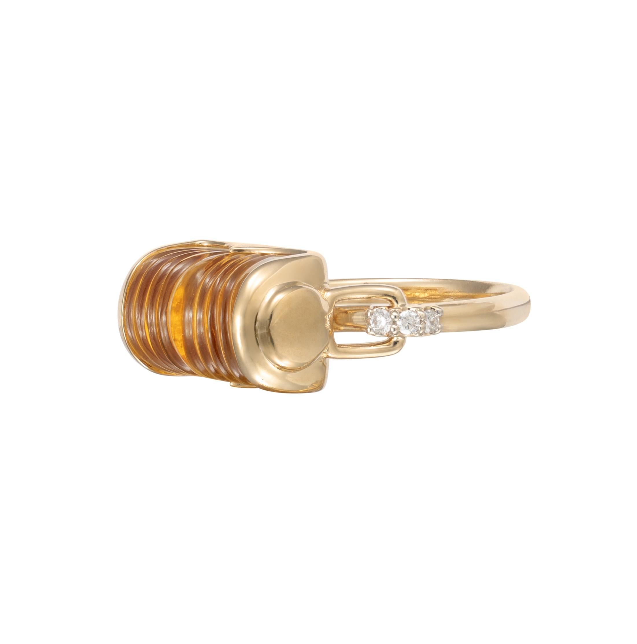 Sunita Nahata 6.70 Carat Carved Citrine Ring with Diamond in 18Karat Yellow Gold In New Condition In Hong Kong, HK