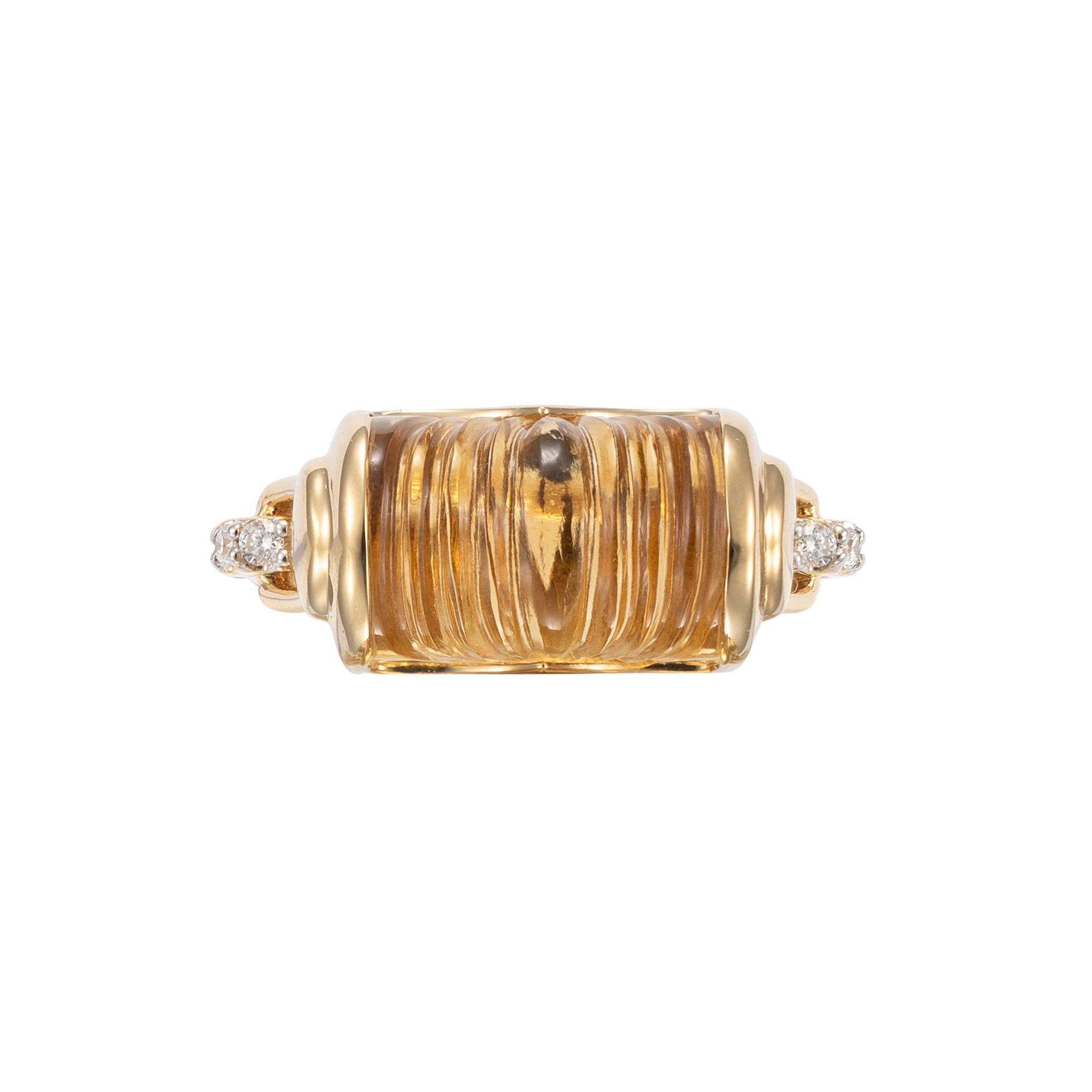 Women's Sunita Nahata 6.70 Carat Carved Citrine Ring with Diamond in 18Karat Yellow Gold