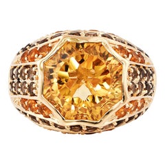 6.7 Carat Citrine and Smoky Quartz Ring in 14 Karat Yellow Gold