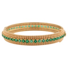 6.7 Carat Emerald Gemstone Bangle Bracelet 18 Karat Yellow Gold Handmade Jewelry