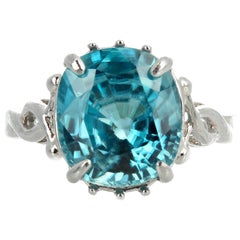 6.7 Carat Natural Blue Cambodian Zircon Sterling Silver Ring