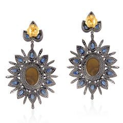6.7 Carat Opal Sapphire Diamond Drop Earrings