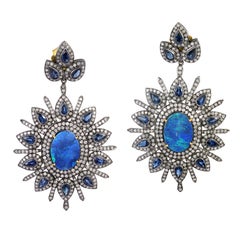 6.7 Carat Opal Sapphire Diamond Drop Earrings