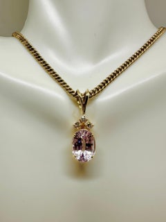 Collar Colgante Diamante Kunzita Rosa 6,7 Quilates Oro 14K Antiguo