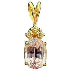 Collar Colgante Diamante Kunzita Rosa 6,7 Quilates Oro 14K Antiguo