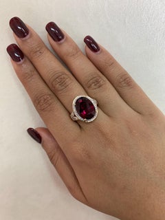 Sunita Nahata Rubellite 6.70ct. Fancy Ring in 18KYG with Tourmaline & Diamond.