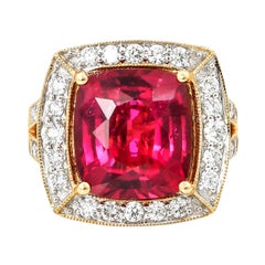 6.7 Carat Rubelite Tourmaline Ring with Diamond in 18 Karat Yellow Gold